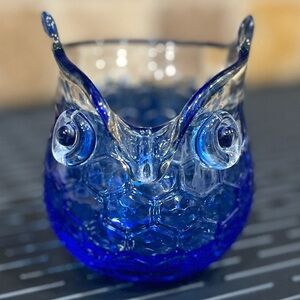 Vintage hand blown cobalt blue glass owl